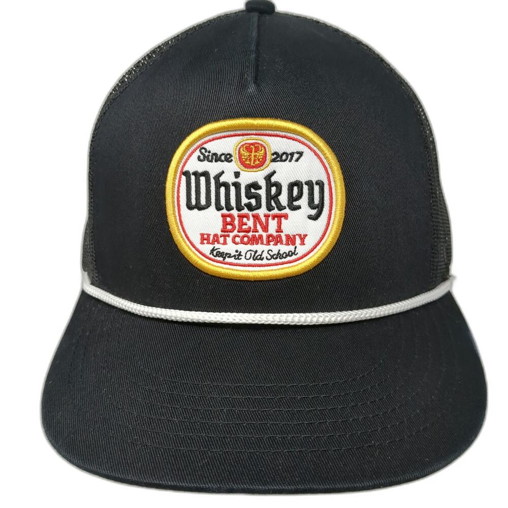 Whiskey Bent Trucker Hat Black One Size Mesh Rope Patch Snapback Old School